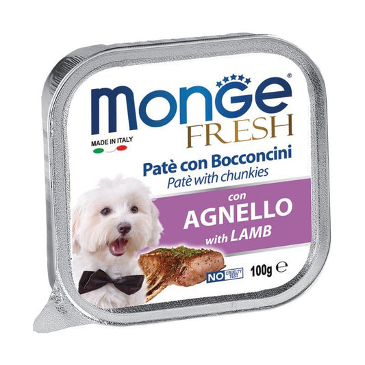 Monge Fresh paštetas šunims su ėrienos gabalėliais 100g