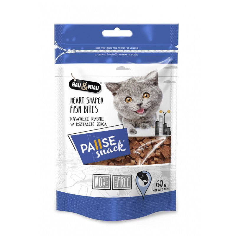 Hau&Miau skanėstai katėms žuvies kąsneliai širdies formos 60g