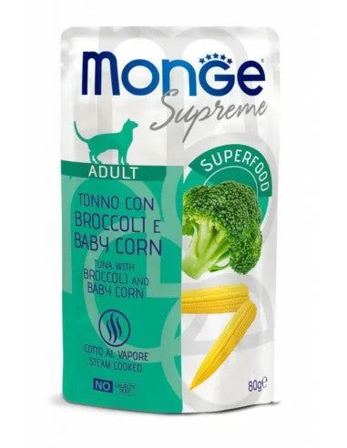 Monge SUPREME - Cat Wet Pouches Tuna with broccoli and baby corn - Adult 80g
