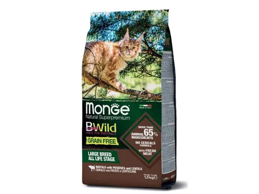 Monge Dry Cat GF LARGE breeds Buffalo Potatoes Lentils (buivolas, bulvės, lęšiai) 1.5kg