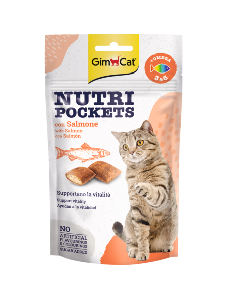 GimCat Nutri Pockets with Salmon & Omega 3&6 skanėstai katėms su Lašiša 60g