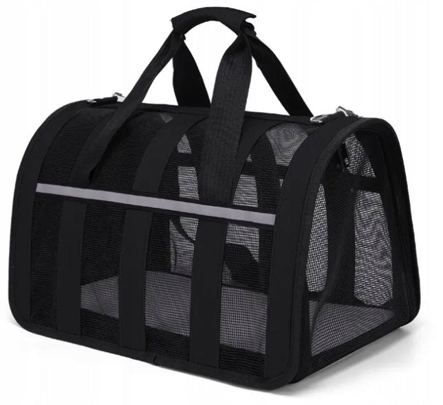 Lengvas sulankstomas nailoninis mažų gyvūnų transporteris su užtrauktuku, juodas