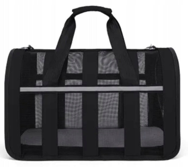 Lengvas sulankstomas nailoninis mažų gyvūnų transporteris su užtrauktuku, juodas