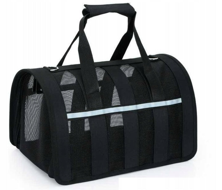 Lengvas sulankstomas nailoninis mažų gyvūnų transporteris su užtrauktuku, juodas