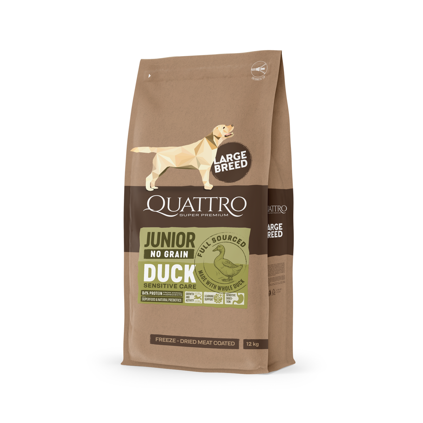 QUATTRO begrūdis didelių veislių jaunų šunų pašaras su antiena 3kg