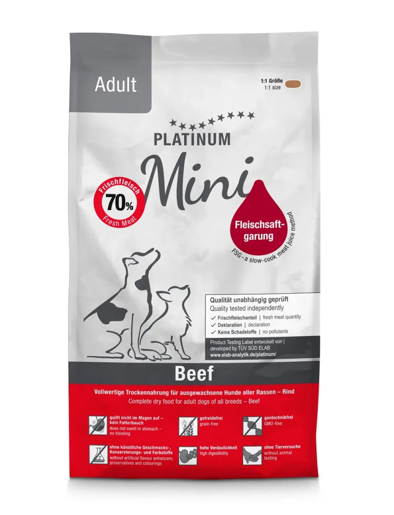 Platinum Adult Mini sausas pašaras mažų veislių šunims su jautiena 900g