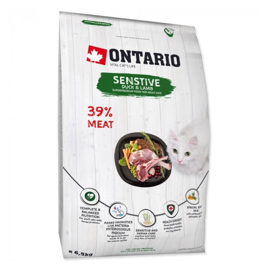 Ontario Cat Sensitive/Derma 6,5kg (Jautrioms)