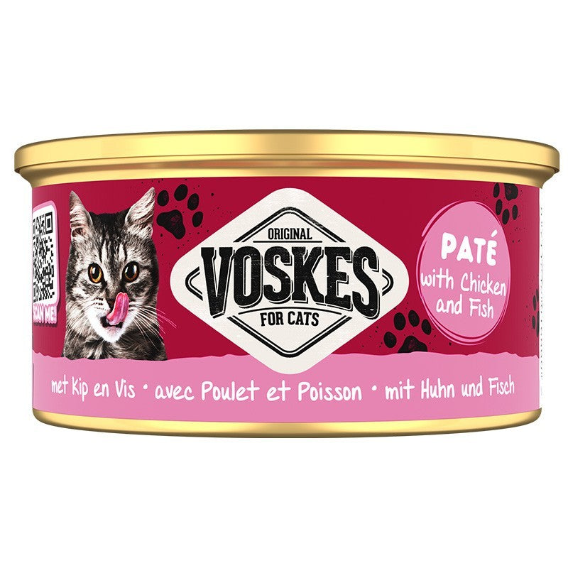 Voskes Paté drėgnas maistas katėms su vištiena ir žuvimi 85g