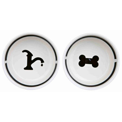 TRIXIE Dubenėlių kompl., keramika-metal., 2x0.6 l, ø 15 cm-32x9x15 cm, baltas-juodas