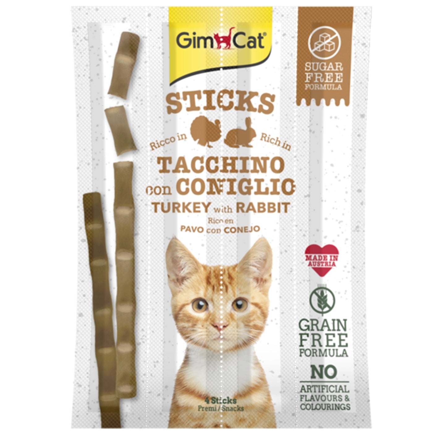 GimCat Sticks begrūdės lazdelės, su kalakutiena ir triušiena (4 vnt)