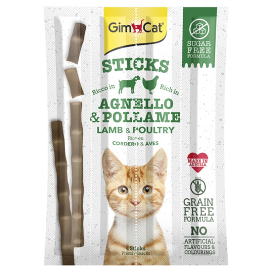GimCat Sticks begrūdės lazdelės, su paukštiena ir ėriena (4 vnt)