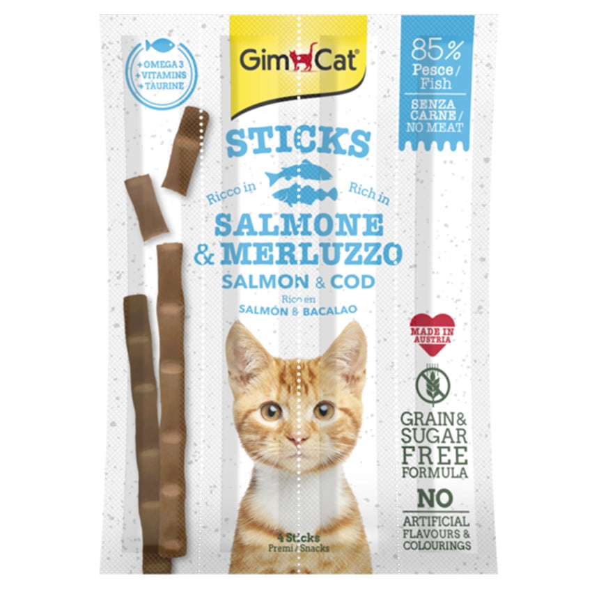 GimCat Sticks begrūdės lazdelės, su lašiša ir upėtakiu