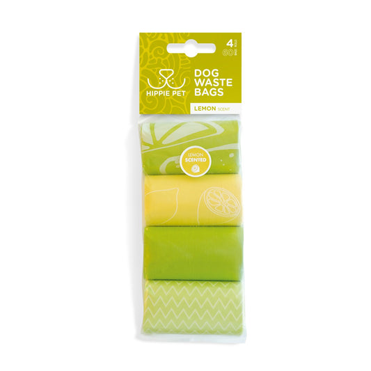 HIPPIE PET šunų ekskrementų maišeliai, citrinų kvapo, 4x15 vnt.