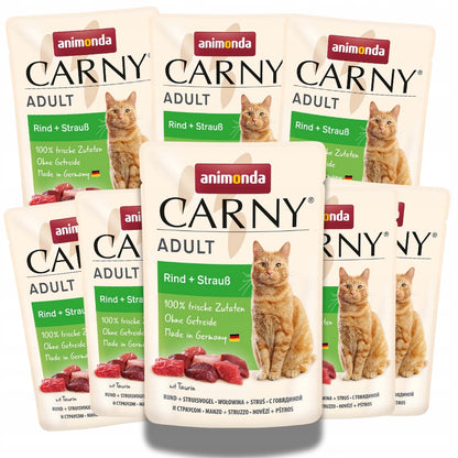 Animonda Carny Adult - šlapias kačių maistas su jautiena, strutiena 8x85g