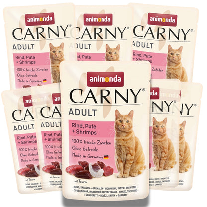 Animonda Carny Adult - šlapias kačių maistas jautiena, kalakutiena ir krevetės 8x85 g