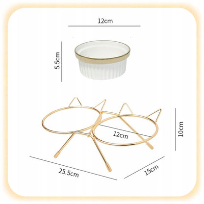 Dvigubas keraminis katės dubuo ant stovo 2x300m