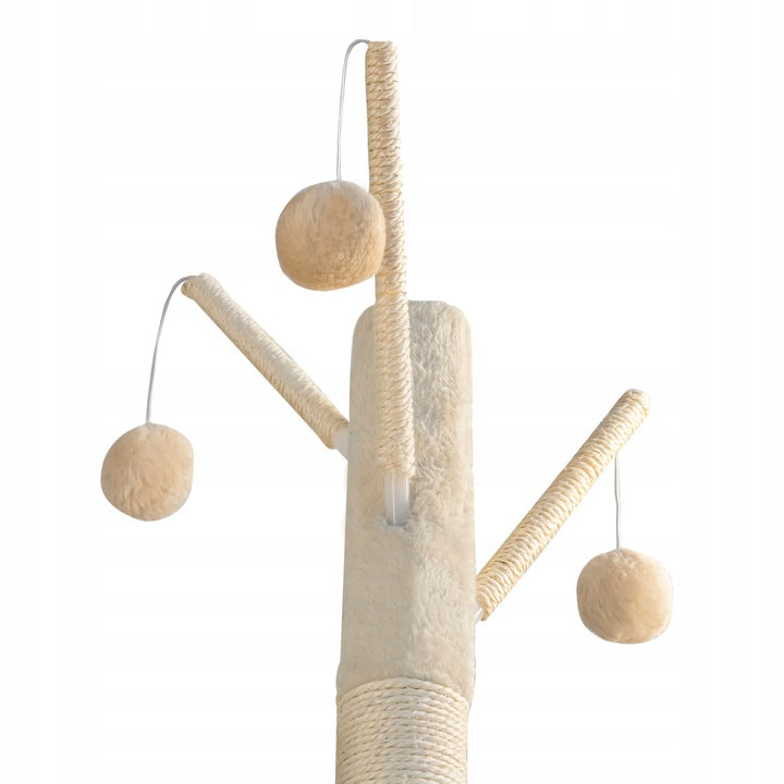 Kačių draskyklė "Tomi" 130 cm smėlio spalvos, 5 lygiai, 4 kamuoliukai