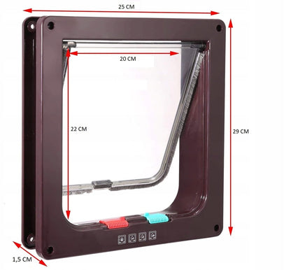 Durų atvartas su 4 krypčių magnetu, naminių gyvūnėlių durys katėms ir šunims (XL-29 x 25 x 5,5 cm, ruda)