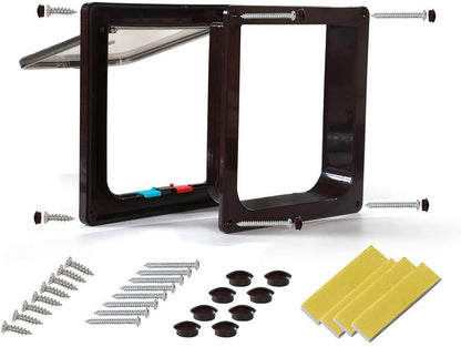 Durų atvartas su 4 krypčių magnetu, naminių gyvūnėlių durys katėms ir šunims (XL-29 x 25 x 5,5 cm, ruda)