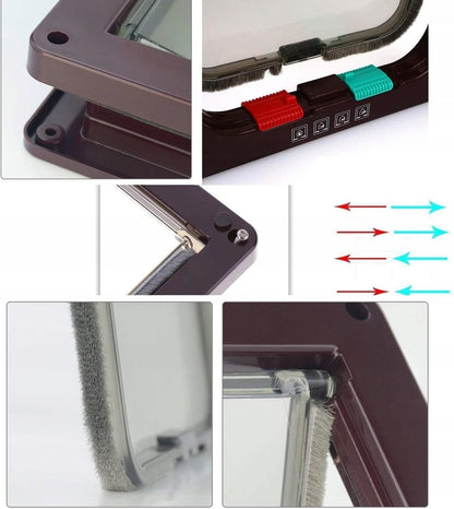 Durų atvartas su 4 krypčių magnetu, naminių gyvūnėlių durys katėms ir šunims (XL-29 x 25 x 5,5 cm, ruda)