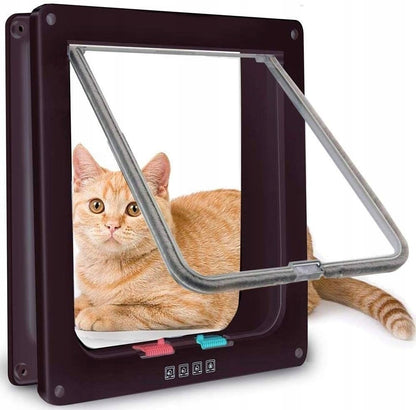 Durų atvartas su 4 krypčių magnetu, naminių gyvūnėlių durys katėms ir šunims (XL-29 x 25 x 5,5 cm, ruda)