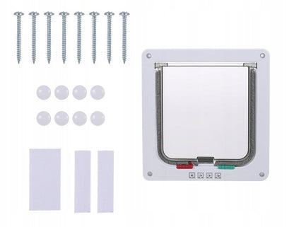 Durų atvartas su 4 krypčių magnetu, naminių gyvūnėlių durys katėms ir šunims (L-25 x 23,5 x 5,5 cm, balta)