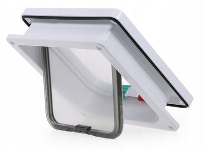 Durų atvartas su 4 krypčių magnetu, naminių gyvūnėlių durys katėms ir šunims (L-25 x 23,5 x 5,5 cm, balta)