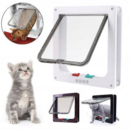 Durų atvartas su 4 krypčių magnetu, naminių gyvūnėlių durys katėms ir šunims (L-25 x 23,5 x 5,5 cm, balta)