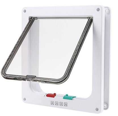 Durų atvartas su 4 krypčių magnetu, naminių gyvūnėlių durys katėms ir šunims (L-25 x 23,5 x 5,5 cm, balta)