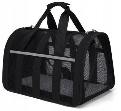Lengvas sulankstomas nailoninis mažų gyvūnų transporteris su užtrauktuku, juodas