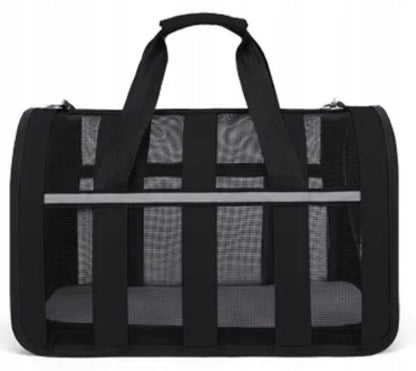 Lengvas sulankstomas nailoninis mažų gyvūnų transporteris su užtrauktuku, juodas