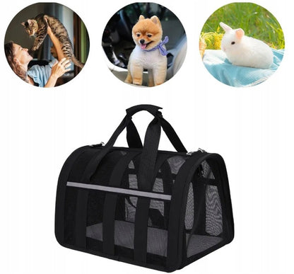 Lengvas sulankstomas nailoninis mažų gyvūnų transporteris su užtrauktuku, juodas