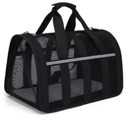 Lengvas sulankstomas nailoninis mažų gyvūnų transporteris su užtrauktuku, juodas