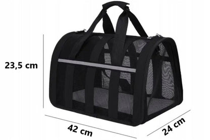 Lengvas sulankstomas nailoninis mažų gyvūnų transporteris su užtrauktuku, juodas