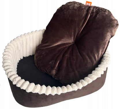 Minkštas, pūkuotas guolis šunims ir katėms 60x50cm LEO velvetas rudas