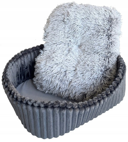 Minkštas pūkuotas guolis šunims ir katėms 60x50cm LEO velvetas grafito spalvos