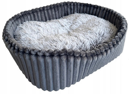 Minkštas pūkuotas guolis šunims ir katėms 60x50cm LEO velvetas grafito spalvos