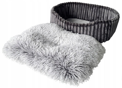 Minkštas pūkuotas guolis šunims ir katėms 60x50cm LEO velvetas grafito spalvos