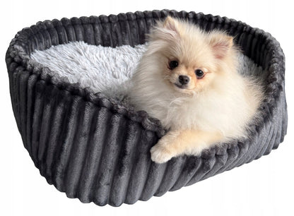 Minkštas pūkuotas guolis šunims ir katėms 60x50cm LEO velvetas grafito spalvos