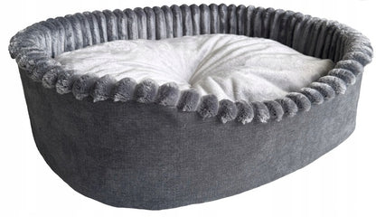 Minkštas pūkuotas guolis šunims ir katėms 60x50cm LEO velvetas pilkas