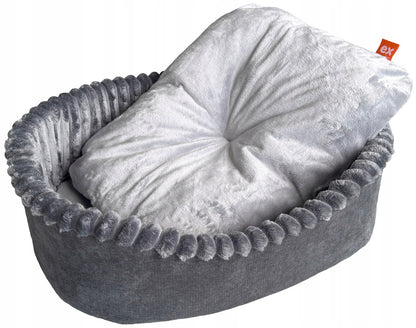 Minkštas pūkuotas guolis šunims ir katėms 60x50cm LEO velvetas pilkas