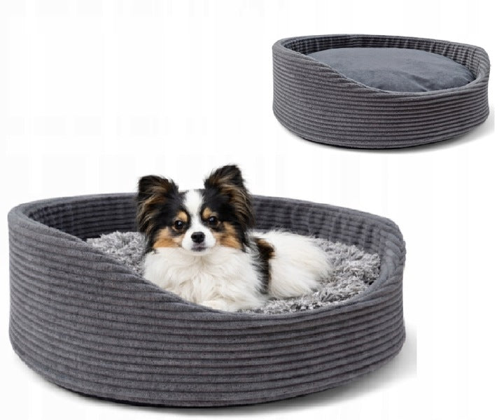 Dvipusis šuns ir katės guolis, pūkuotas aksomas, grafito spalvos, 60x55