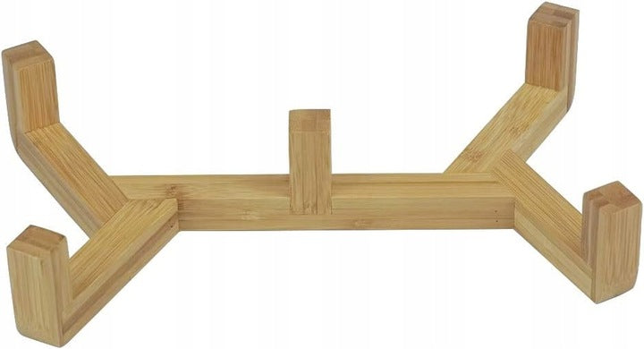 Dvigubas keraminis šuns/katės dubuo ant medinio stovo 2x400ml, baltas