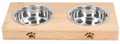 Dvigubas dubenėlis šuniui/katei su bambukiniu stovu