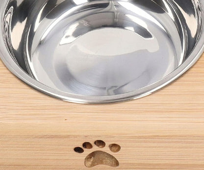 Dvigubas dubenėlis šuniui/katei su bambukiniu stovu