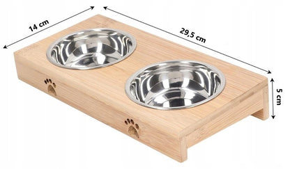 Dvigubas dubenėlis šuniui/katei su bambukiniu stovu