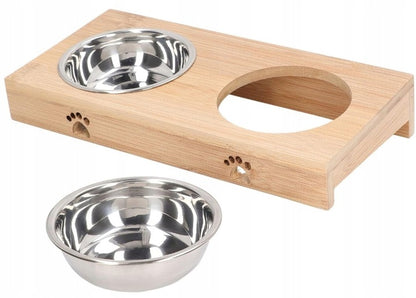 Dvigubas dubenėlis šuniui/katei su bambukiniu stovu