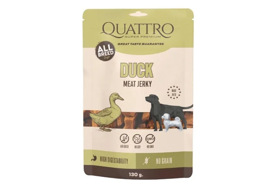 QUATTRO Maisto papildas suaugusiems šunims Jerky - Duck protein bar, 130 g