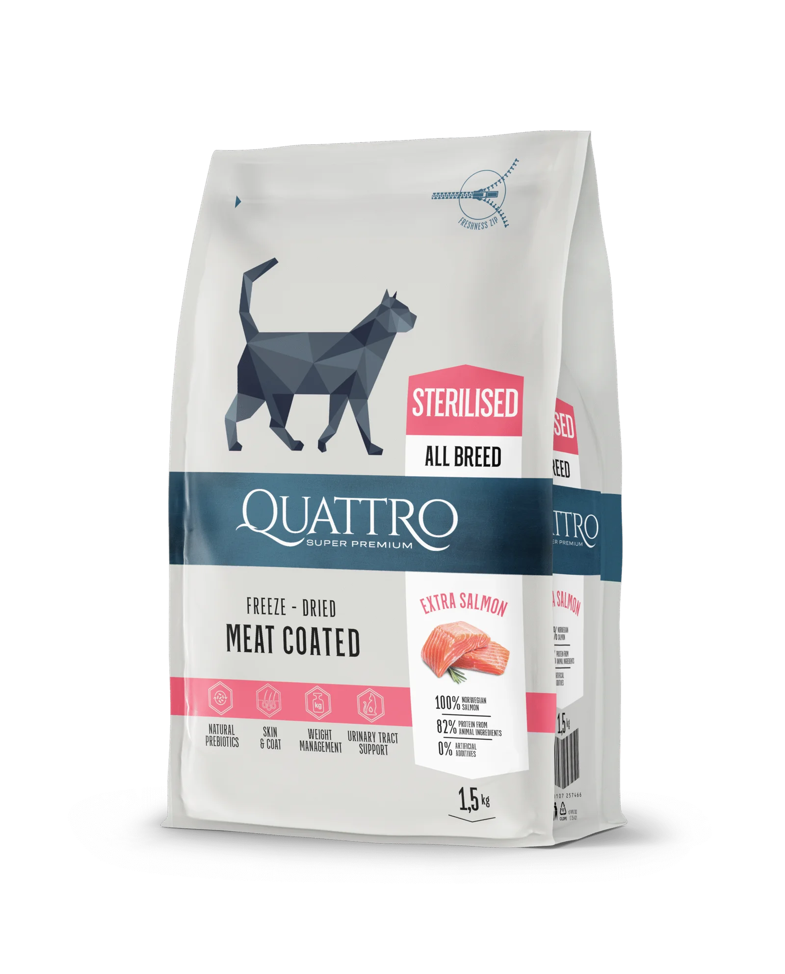Quattro Extra Salmon Sterilised su lašiša sausas sterilizuotų kačių pašaras, 1,5kg