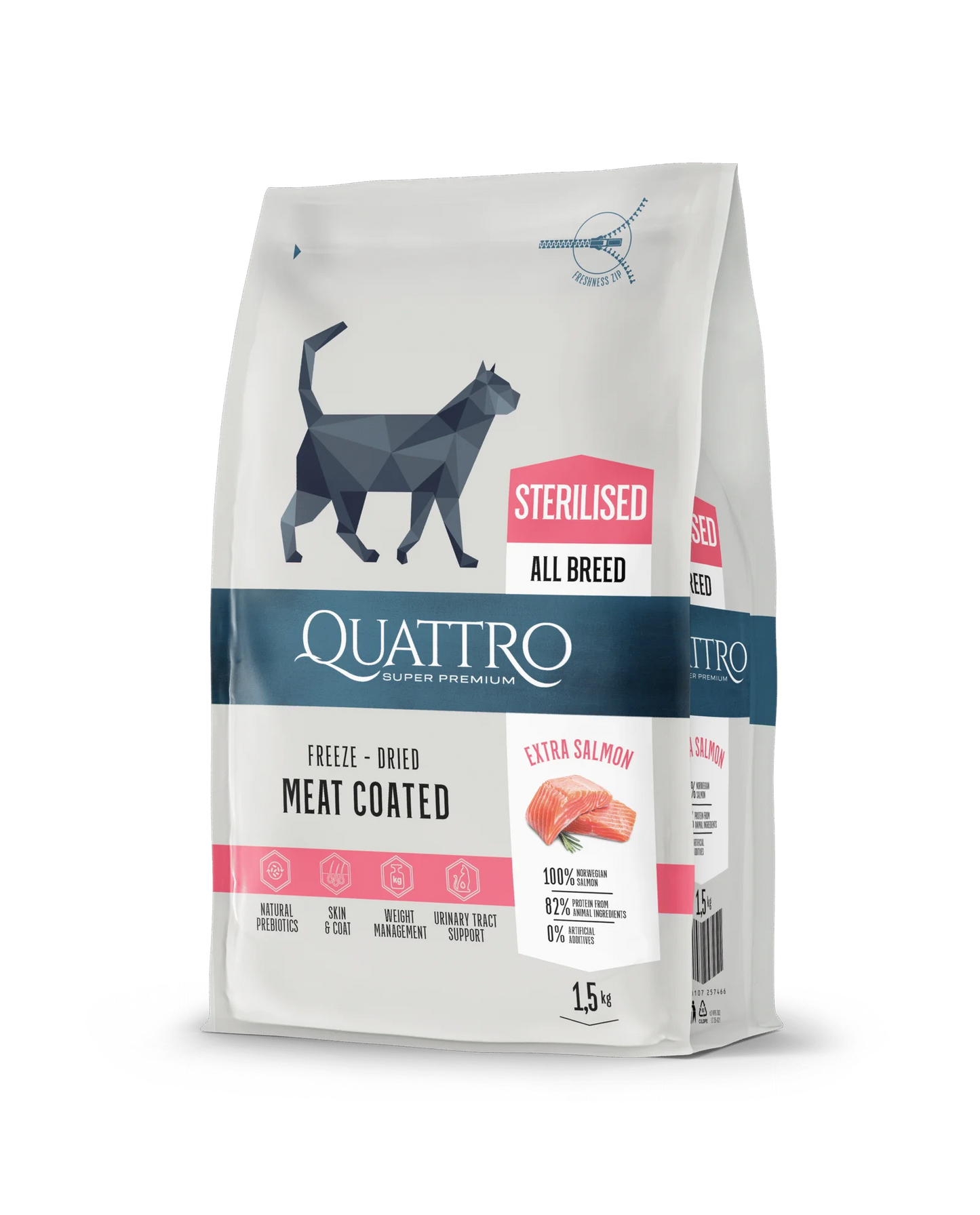 Quattro Extra Salmon Sterilised su lašiša sausas sterilizuotų kačių pašaras, 1,5kg